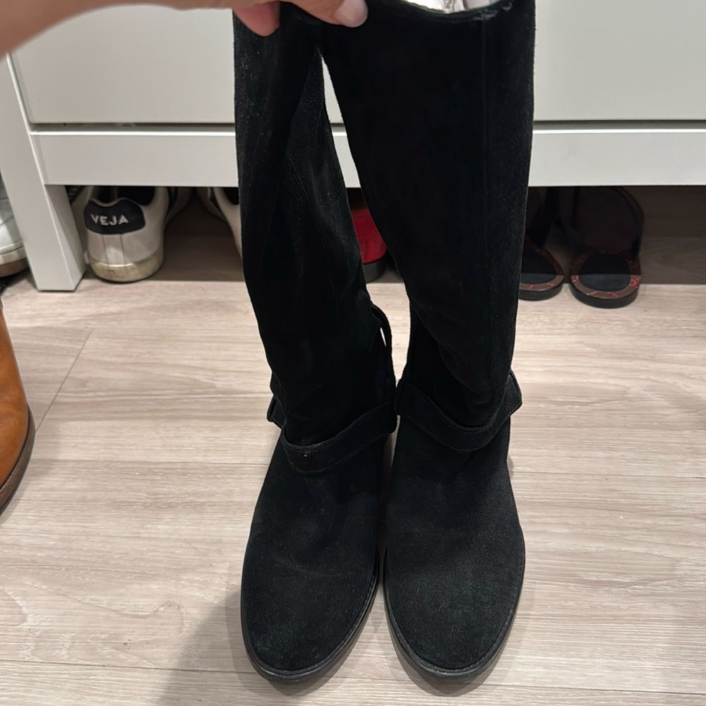 Black suede riding boots